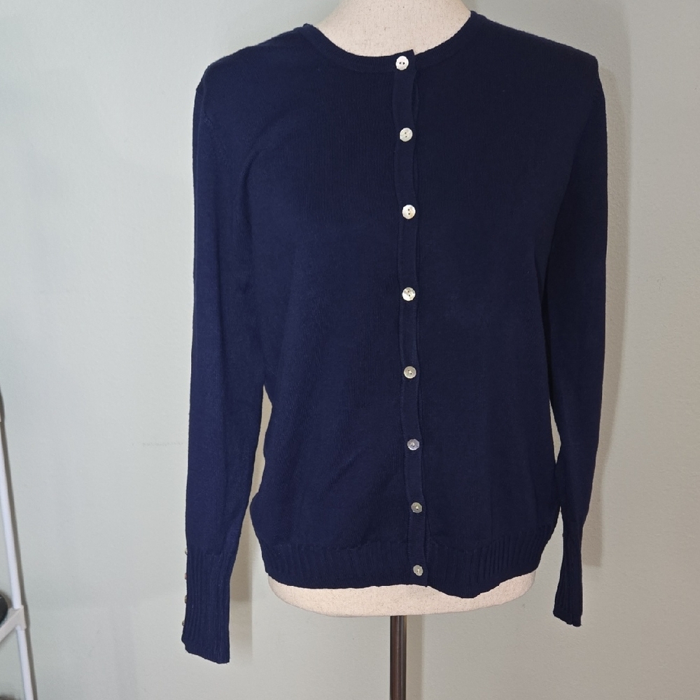 MARBLE Navy Button-Up Cardigan